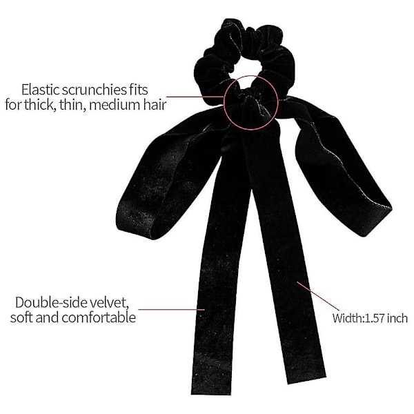 Velvet Hiusrusetit Naisten Tytöille, Musta Velvet Bow Hair Ribbon Bow Hiuspidike, Hair Barrette Ponytail Holder Hiustarvikkeet 2Pcs