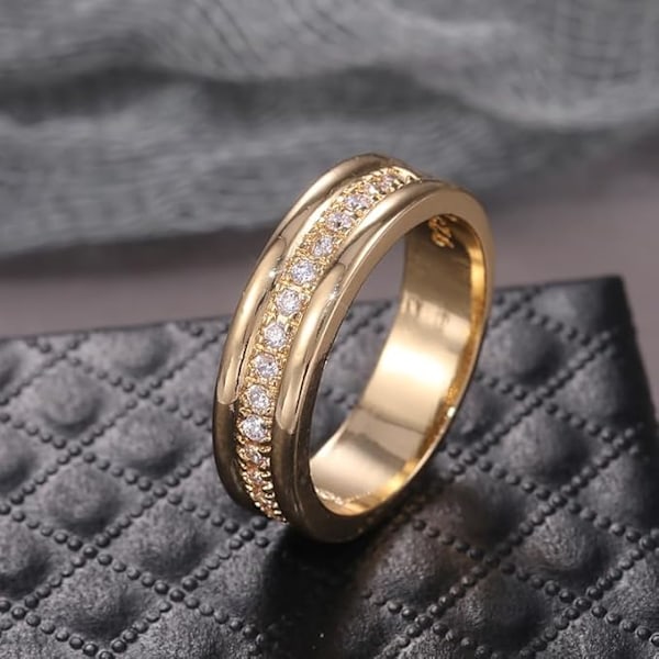 14K forgyldt komfort ring unisex forlovelsesring evighedsløfte ring vielsesringe kubisk zirkonia ring størrelse T1/2