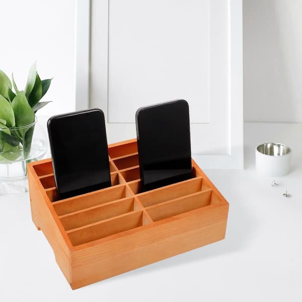 Mobilholder i tre for oppbevaring, lysebrun, multifunksjonell med 12 rom