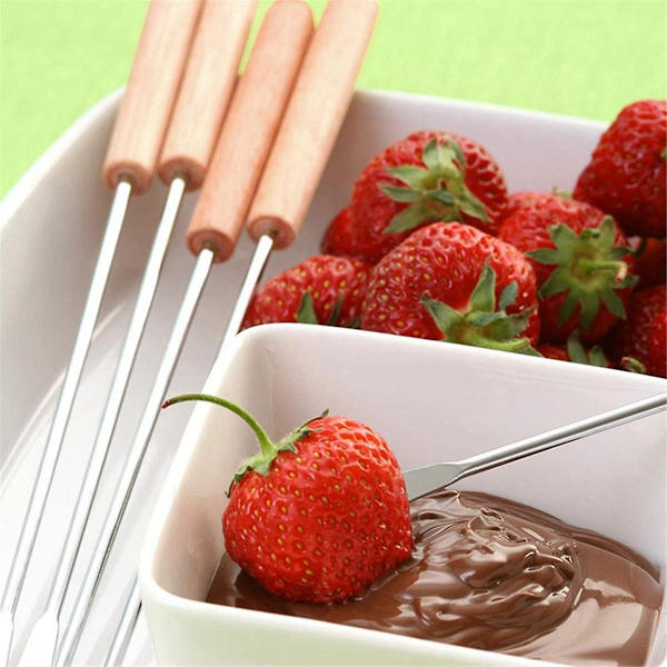 Fondue gafler, ostefondue stænger med træhåndtag Varmebestandig til chokoladefontænestegte skumfiduser As Shown