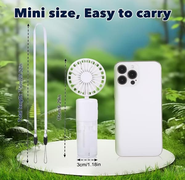 Mini bærbar ventilator med forstøverfunktion, 4000 mAh (hvid)