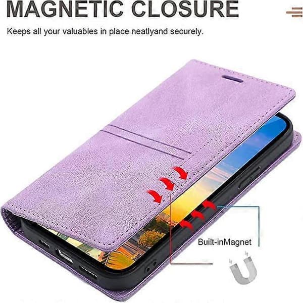 Etui til iPhone 12 Pro med kortholder, lilla PU læder etui, tegnebogsetui til Apple iPhone 6,1 tommer
