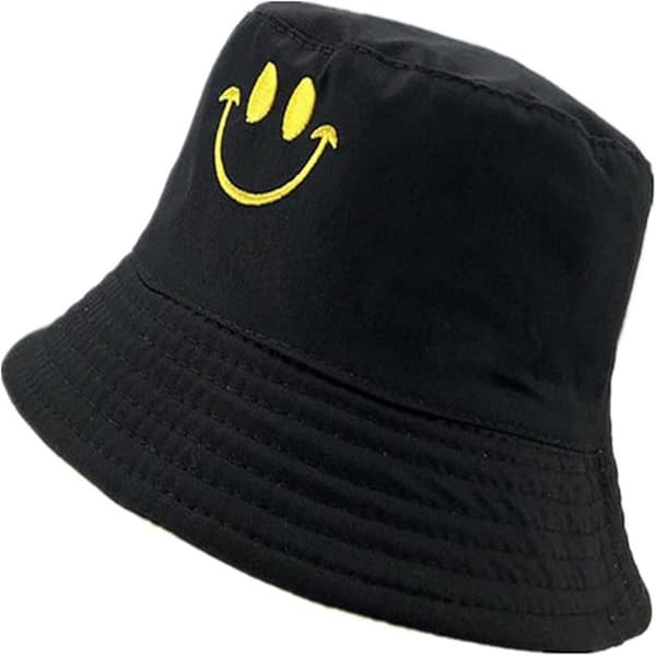 Fiskerhat, Dobbeltsidet Bucket Hat, Sammenfoldelig Solhat, Smiley