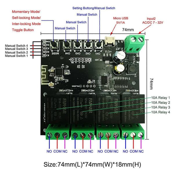 2X 4CH Tuya Switch WiFi Switch Modul Trådløst Relæ Smart Life APP Fjernbetjening Smart Timer til Smart Home Switch Black