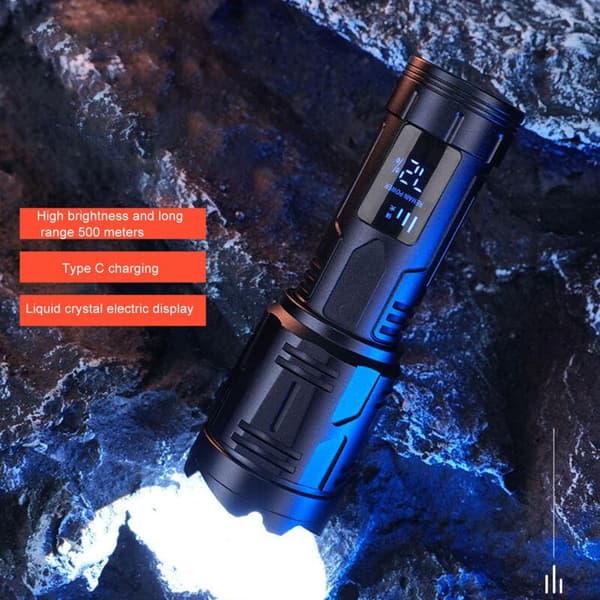 Super Bright Flashlight with Digital LCD Display, USB Rechargeable, High Power LED Flashlight, IPX4 Waterproof, for Camping and Home, DUBUNS