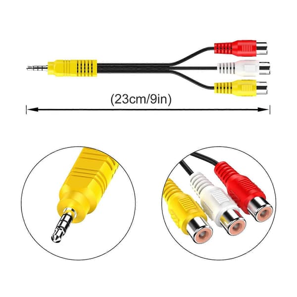 3,5 mm til 3 RCA-kabel, Video AV-komponentadapterkabel erstatning til TCL TV, 3 RCA til AV-indgangsadapter - 23 cm/9 tommer