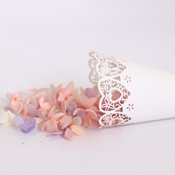 25 stk hvid laserskåret hul konfetti kegle Blomsterrør Scatter Blomster Gør-det-selv-håndværk til papirblade Candy Placeret Bryllupsartikler rose petals