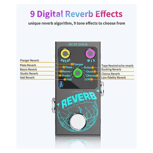 Bluetooth 5.4 Effektor Gitarr Reverb Effektor Enkelblock Reverb