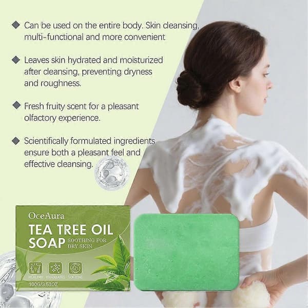 Tea Tree Oil Badtvål, HELT Naturlig Långvarig Fräschör Tvål C6P7 Bad 9CG1 vert Unique taille