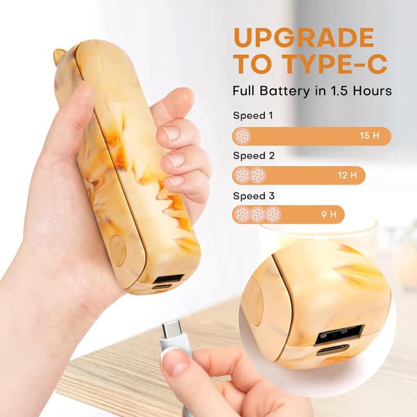 Mini bærbar ventilator, genopladelig lydløs miniventilator (orange)