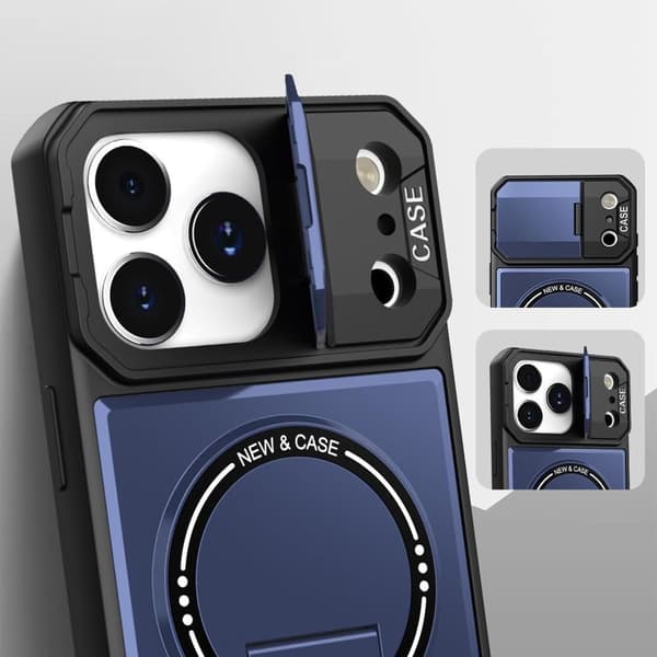 Magnetisk flip-etui til iPhone 17 Pro Max - Militær standard faldbeskyttelse, indbygget støttefod og kamerabeskyttelse (Sort) black
