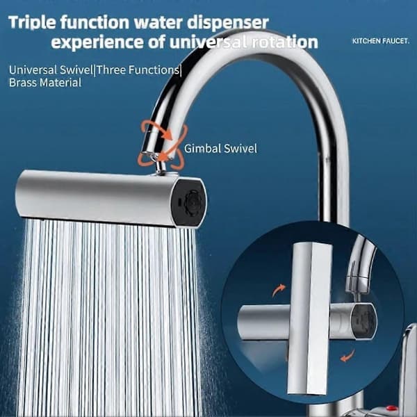 1 stk. ekte fossefall kjøkkenkranforlengeradapter 720° svingbar 4-modus multifunksjonell fossefall trykksatt bobler, B B Silver