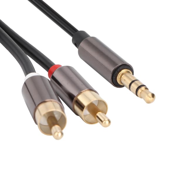 Høykvalitets Y-formet lydadapterkabel, 3,5 mm hann til 2 RCA hann (svart), 1 m