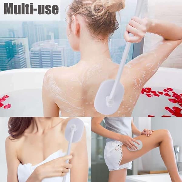 Back Scrubber Body Brush Long Handle for Shower, 3 in 1 Bath Scrubber Exfoliator, Stiff Bristle and Exfoliating Brush Head