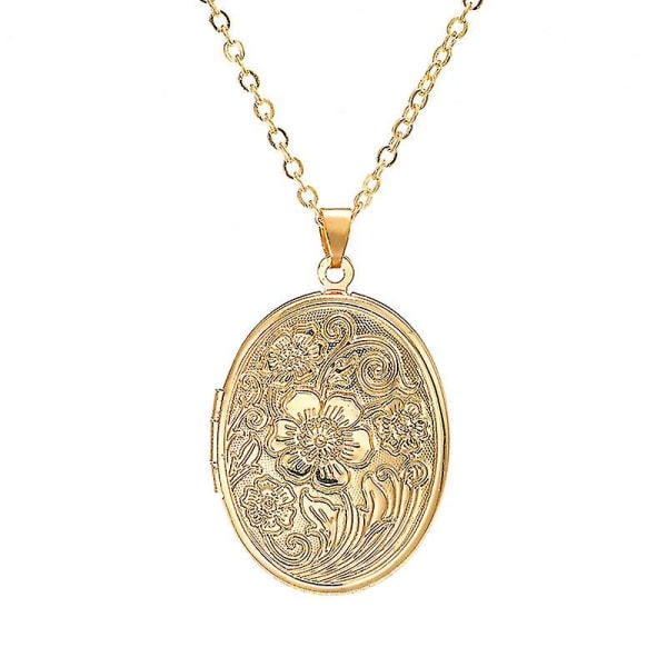 Graveret Blomster Medaljon Billede Vedhæng Halskæde Vintage Oval Hjerteformet Vedhæng Souvenir Erindrings smykker