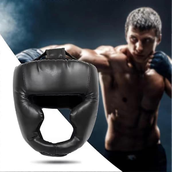 Hodebeskyttelse for boksing, justerbar hodebeskytter, karate, muay thai, treningsbeskyttelse, hodebeskyttelse for barn, svart C