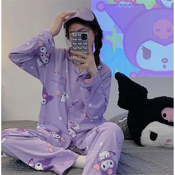 Naisten Pyjamat Sööt Cartoon Tyttöjen Pitkähihainen Paita Pyjamien kanssa Pyjamat Kotiasu Kaksiosainen Pyjamasetti Zi Kuromi M
