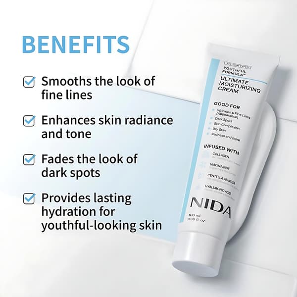 NIDA Ultimate Moisturizing Cream, hellävarainen ja kiinteyttävä kasvovoide.