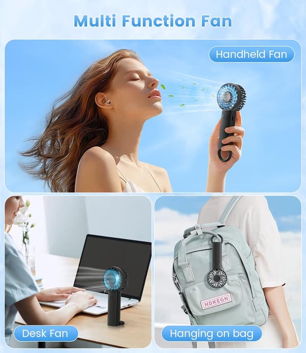 USB genopladelig bærbar ventilator, mini personlig ventilator med 3 blæserhastigheder (sort)