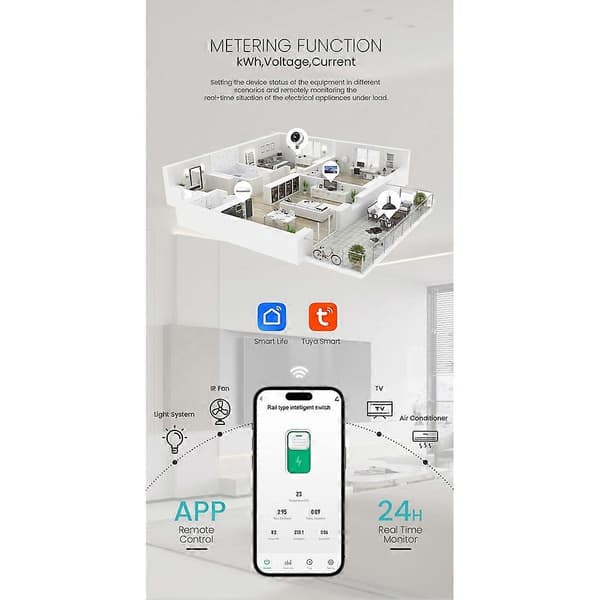 TUYA WIFI Smart afbryder strømmåler Smart Switch 1P 63A DIN-skinne til Smart Home WIFI med måling With