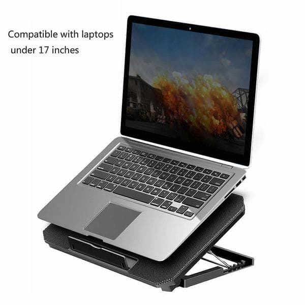 Sammenklappelig justerbar bærbar køleplade med 2 støjsvage blæsere til notebook med justerbare højder og USB-forbindelse Black