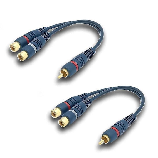Rca-kabel lydsplitter Cinch Y-kabeladapter, 15 cm Rca-kabel 1 hann til 2 hunn (rca Y-kabel, 2 pakke, blå)