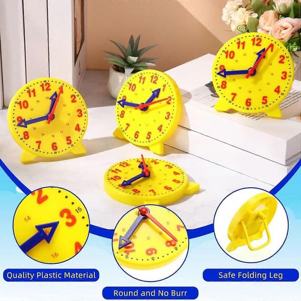 24-piece Kids Clock Set, 4-inch Mini Clocks with Gears for Time Telling, Math Development, Yellow Classroom Supplies