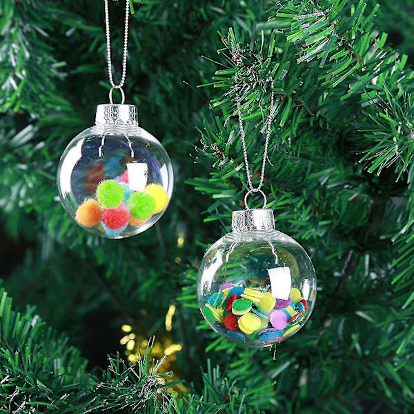 15 st Runda klara julkulor Fyllbara diy julgranskulor gjorda av plast julboll
