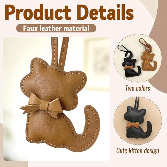 Set med 2 kattformade nyckelringar, PU-läder väskaccessoarer, tecknad kattunge nyckelring