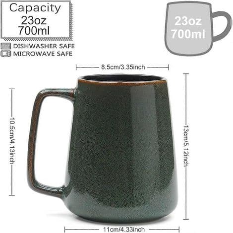 Stor keramisk kaffekopp (700 ml), ekstra stor tekopp, grønn