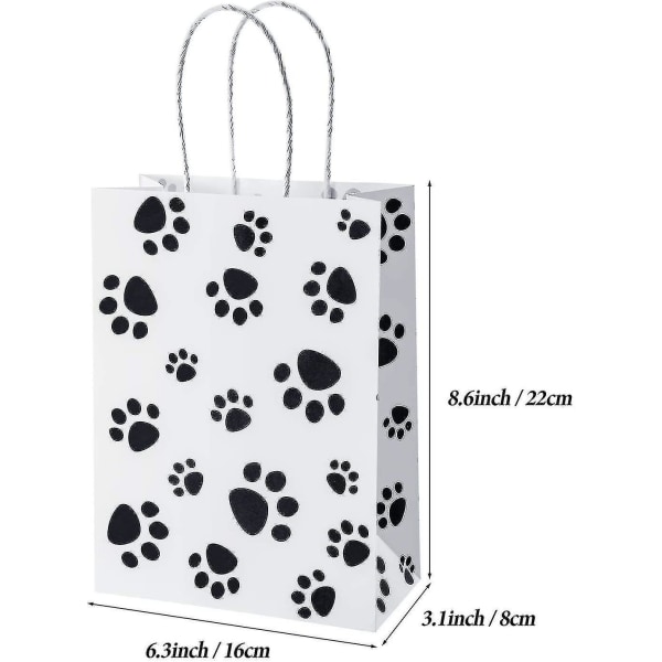 Puppy Dog Paw Print -lahjapussit, joissa on paperikierrettävät kahvat, koiran lahjakassit, print lemmikkieläinten herkkujuhliin, 6,3 X 3,1 X -N1103