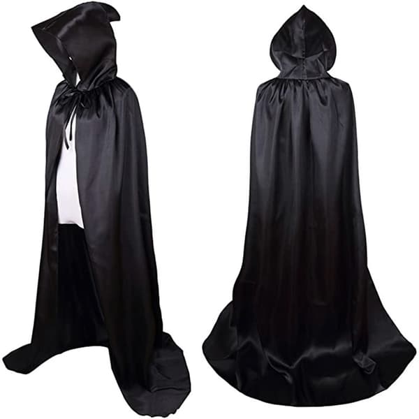 Halloween Satinkappe til børn og voksne – Sort Grim Reaper Kappe med standkrave og hætte black 110cm