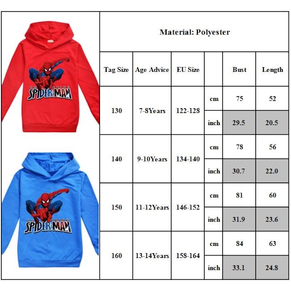 Spider-Man 3D Print Barn Hoodie Jakke Lang Ermetgenser Topper Rød Rød red 140cm