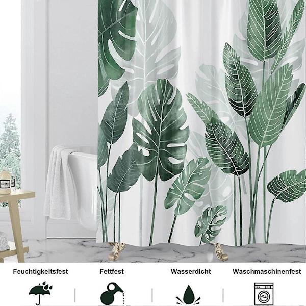 Anti-mögel Duschdraperi med Gröna Blad, Tvättbart
