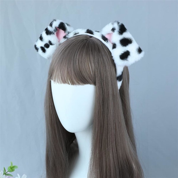 Dalmatian Dog Ears Pannebånd - Valpeører Hodebånd Fluffy Costume Voksen Barn Dalmatian Dress Up for Halloween Dog Party Cosplay