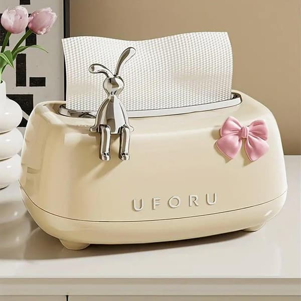 Rabbit Tissue Box Dispenser Napkin Paper Storage Holder Spring Lift Paper Box