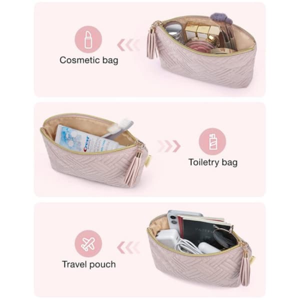 2 stk. Rosa Makeup Tasker, Makeup Etui til Håndtaske, Kosmetik Organizer til Makeupbørster Læbestift Elektronisk Tilbehør