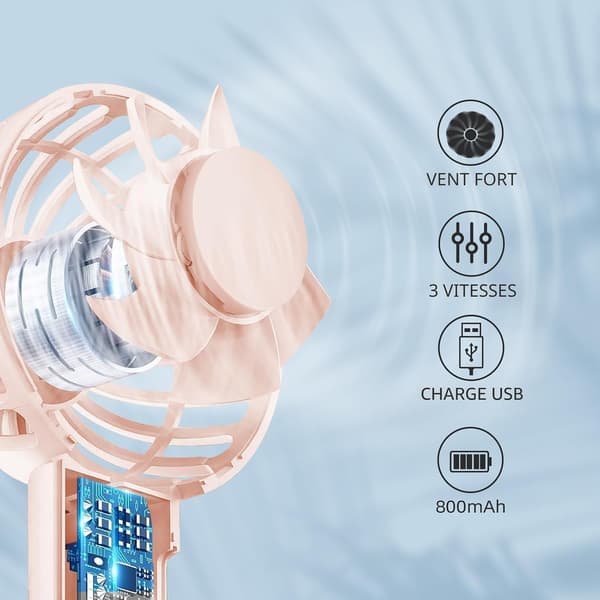 Jsdoin Mini Bærbar Ventilator, Kraftig Bordventilator med Strop (Pink)