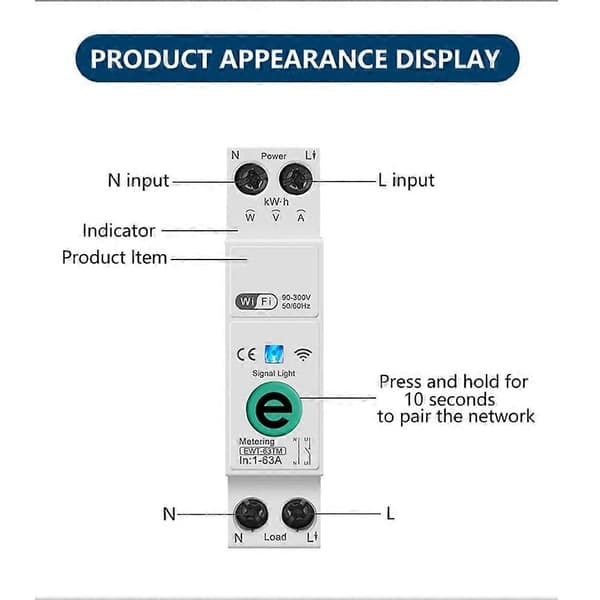 Ewelink 1P+N 63A 110V 220V WIFI Smart Switch Energimåler KWh Måling Afbryder Timer Relæ Smart Home Beskyttelse