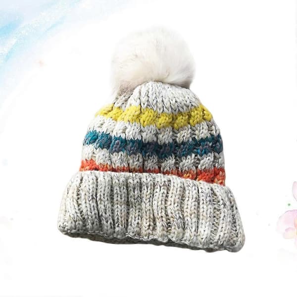 Dame Strikket Hue Beanie Til Kvinder Efterår Vinter Varme Tilbehør 2 stk Beige 57cm