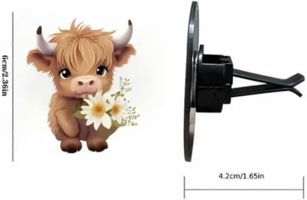 2 stk. Highland Ko Ventilationsluftfriskere til Køretøjer, 2D Akryl Sød Highland Ko Form Parfume Aromaterapi Diffuser