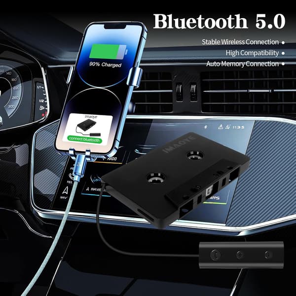 Bluetooth 5.1 bilstereo kassett bilbåndkonverterer Kassett fungerer under lading og støtter TF-kort.