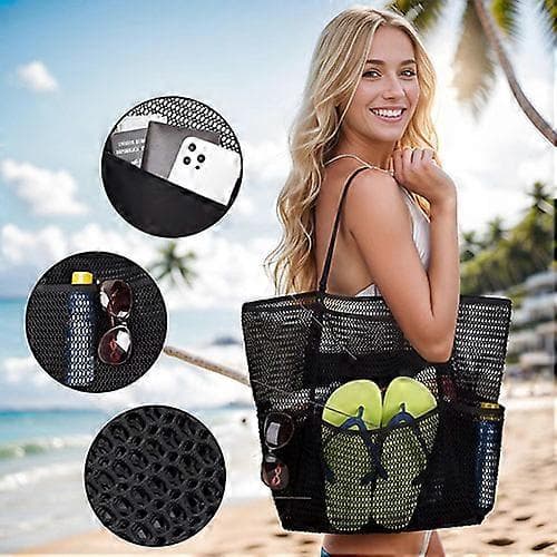 Mesh strandtaske med lynlåslomme, stor mesh mulepose til kvinder, afslappet skuldertaske til sommer Pink