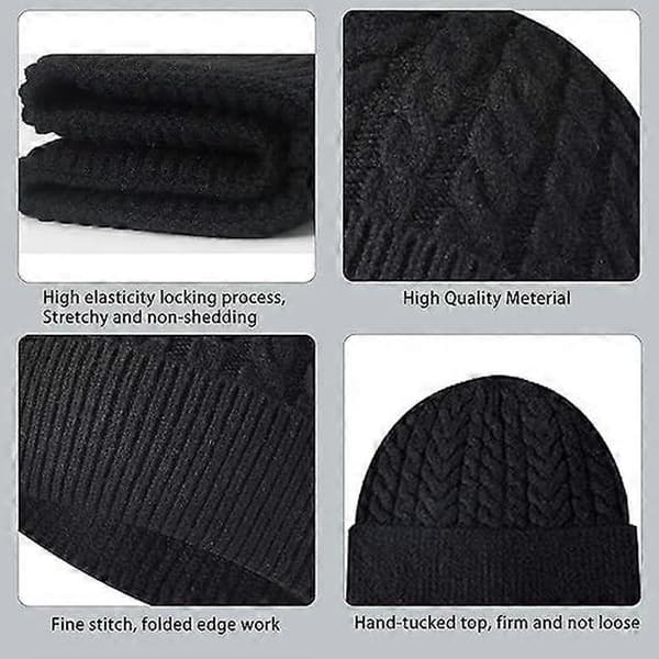 Vinterstickad Förtjockad Varm Stickad Mössa Liten Ullmössa med Ansikte Casual Pullover Mössa med Öronmuffar (svart)