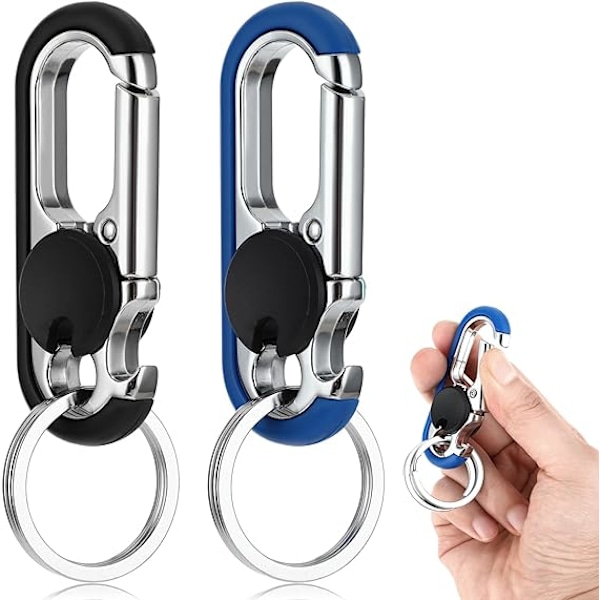 2pcs Key Chains for Men, Anti-Loss Car Key Chain with Hook, Car Keyring with Double Keyrings Personalized Heavy Duty Key Ring(Black And Blue)