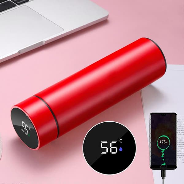 Termokande i rustfrit stål med USB mobil strøm og LCD temperaturdisplay