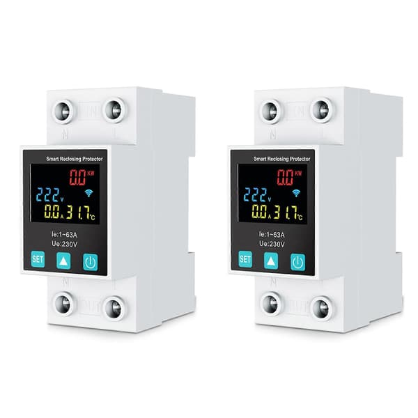 2X ZigBee TUYA Smart Life 2P/63A vikavirtasuojakytkin ylijännite- ja alijännitesuojalla White