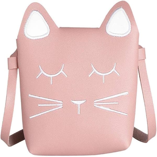 Söt liten axelväska för flickor, handväska, prinsessminiväskor, kattväska Pink
