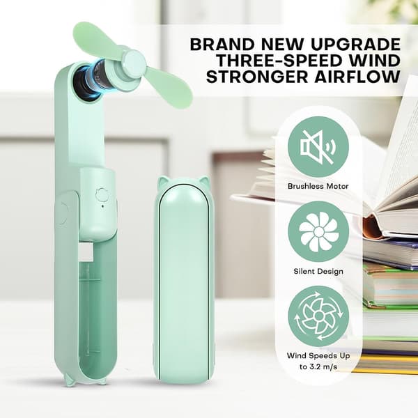 Mini bærbar ventilator, genopladelig lydløs miniventilator (grøn)