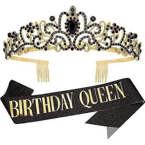 Födelsedagsdrottning\" Skärp och Strass Tiara Set Black